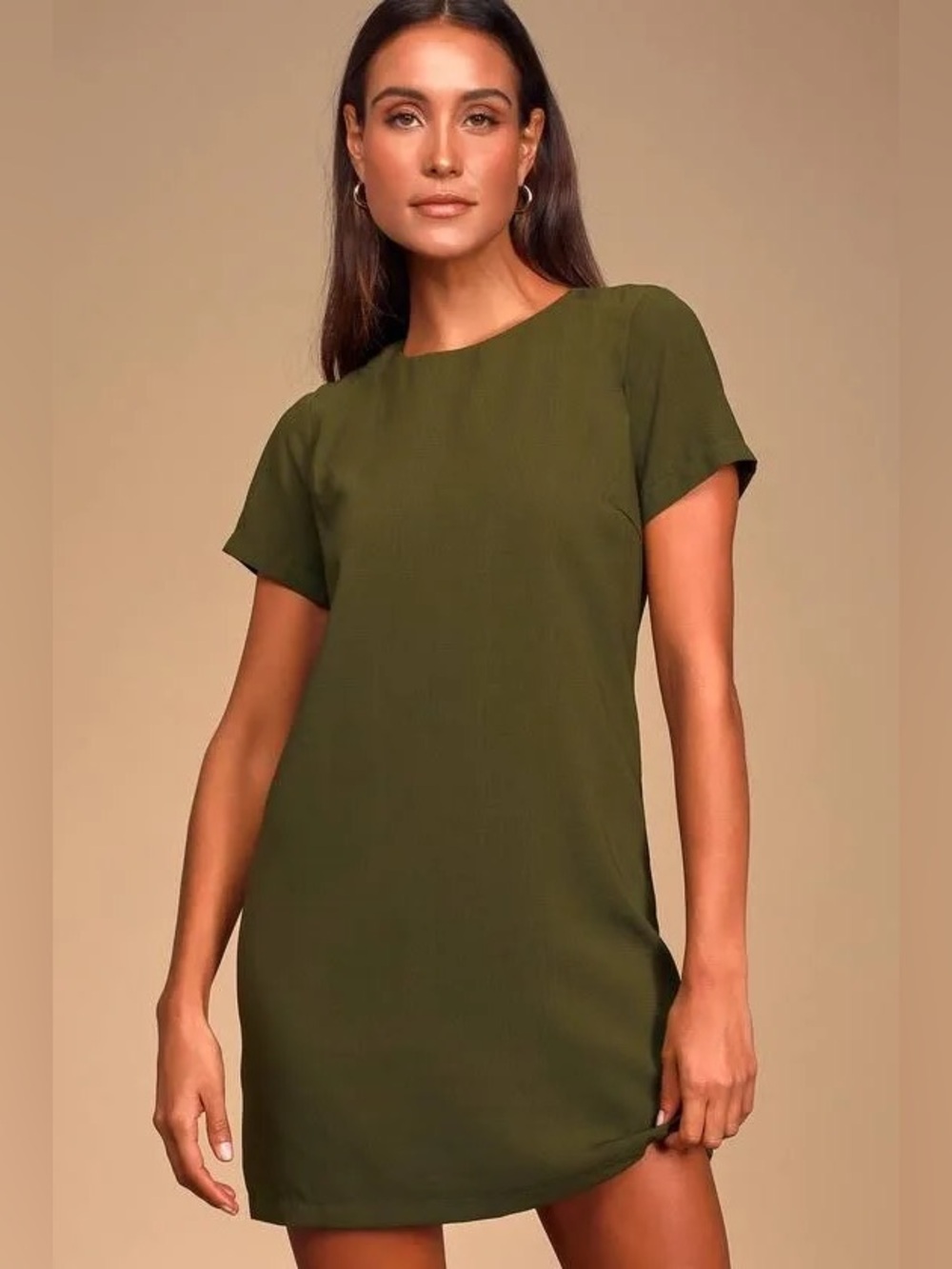 NWT Lulu's Olive Green Crewneck Short Sleeve Shift Dress